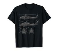 Military Attack Helicopter Veterans Blueprint Design T-Shirt