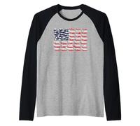 Military Aviation American Flag Aircraft Distressed Design Raglan Baseball Tee
