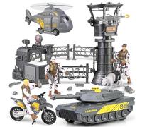 Military Base Toys Set, Vehicles Helicopter Tank Toys, Army Men Soldier Action Figures With Weapon Gear Accessories and Combat Motorcycle for Kids Boys Age 3+