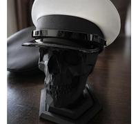 Military Beret Display Skull Veteran Gift, Handmade 3D Printing Professional Service Cap Showcase, Veteran Skull Sculpture Collectible Gift for Elite Military(Green With Base) (Black With Base)
