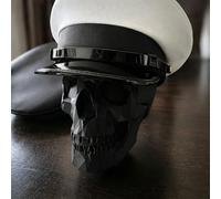 Military Beret Display Skull Veteran Gift, Handmade 3D Printing Professional Service Cap Showcase, Veteran Skull Sculpture Collectible Gift for Elite Military(Green With Base) (Black Without Base)