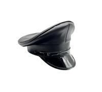 Military Black Fetish Cap Hat PVC Vegan Leather Kink Uniform Captain Officer (Large 61cm)
