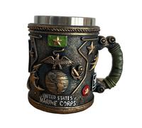Military Branch Themed Stainless Steel Coffee Mug, Resin Coffee Cup Decorative 3D Relief Design Veterans Mugs American Commemorative Mug for Veterans, Idea Gift for Military Enthusiast