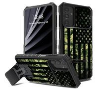 Military Camouflage Flag Design for Samsung Galaxy A13 Phone Case with Slide Camera Cover, Dual Layer Shockproof TPU Bumper Men Women Case with Folding Kickstand (2 Stand Ways) for Galaxy A13 5G