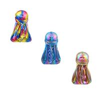 Military Camouflage Premium Silky Durags with Long Tail Colorful 360 Waves Doo rag for Men Du rag Cap (3/4 Packed), Z1-holographic Rainbow-3 Packed, M
