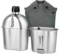 Military Canteen Kit - 2pc Stainless Steel Cups (1000ml & 600ml) with Cover Bag for Camping, Hiking, Backpacking 26-27