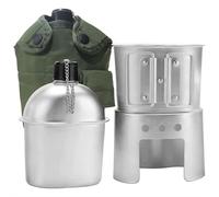 Military Canteen Kit with Aluminum Cup, Stove & Utensils - Army Style Outdoor Camping Survival Hiking Backpacking Water Bottle Set for Cooking, Hydration, Bushcraft & Emergency Preparedness