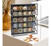 Military Challenge Coin Display Case, Acrylic Cabinet Rack Holder, Coin Display Case with Removable Grooves Shelves and Anti Fade Magnetic Door, Coin Box with Magnetic Door fits 45 Military Medals