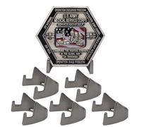 Military Challenge Coin Display Stand - Solid Metal with Annodized Finish - US Vet. Business (Set of 5 Satin Nickle)