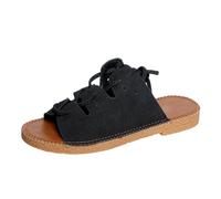 Military Combat Womens Gladiator Strappy Sandals Flats Slides Thong Lace up Dressy Summer Square Toe Roman Shoes Comfortable Flat Beach Open Toe Casual Sandal Footwear for Ladies(Black,5.5)