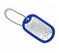 Military Dog Tag Stainless Steel Single Keychain, Emergency, Luggage Tag Set (Blue)