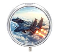 Military F-15 Ea-gles Fighter Jet Aircraft Pill Box 3 Compartment Small Portable Medicine Case Pill Organizer for Pocket Purse