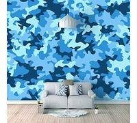 Military Fan with Blue Camouflage Pattern Wall Mural Wallpaper, 3D Self-Adhesive Peel and Stick Wallpaper for Living Room Bedroom Tv Background Office Restaurant Motif Room Removab 140 x 70 cm (WxH)