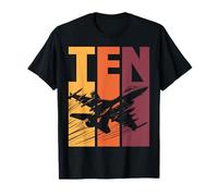 Military Fighter Jet Retro Ten Year Old Boys 10th Birthday T-Shirt