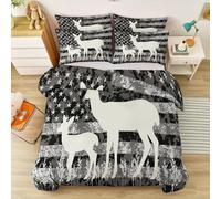 Military Flag & Stag Motif Bed Linen Super King, Reversible Black Bedding Set, Soft Microfibre for Large Bedroom, Men