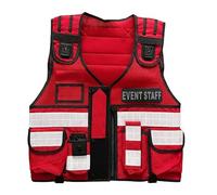 Military Force Tactical Hi-Visibility Mesh Event Staff Vest, Adjustable Size, Multiple Pouches, with 3M Reflective Tape and Body Cam Clips Festivals Events Concerts (UK, Alpha, One Size, 1, Red)
