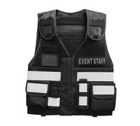 Military Force Tactical Hi-Visibility Mesh Event Staff Vest, Adjustable Size, Multiple Pouches, with 3M Reflective Tape and Body Cam Clips Festivals Events Concerts (UK, Alpha, One Size, 1, Black)