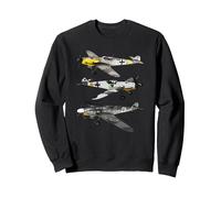 Military German WW2 Fighter Messerschmitt BF109 Warplane Sweatshirt, Adult Unisex, Black, X-Large