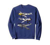 Military German WW2 Fighter Messerschmitt BF109 Warplane Sweatshirt, Adult Unisex, Navy Blue, X-Large