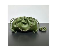 (Military green, 23-5.5-17cm) 2024 New Chinese Messenger Women's Bag Cowhide Blessing Bag Bucket Bag Pumping Rope Cloud Bag, Shoulder Mesengers Under The Armpit Women's Bag