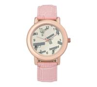 Military Gun Pattern Funny Watches for Women Pink Leather Strap Quartz Watch for Small Wrists