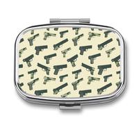 Military Gun Pattern Travel Pill Organizer Small Square Metal Portable Medicine Case Box for Purse Pocket