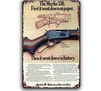 Military Gun Vintage Metal Signs The Marlin 336 First It Went Down On Paper Hunting Retro Tin Sign For Coffee Shop Bar Home Kitchen Garage Club Nostalgic Wall Decor 20x30cm
