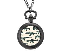 Military Guns Men's Pocket & Fob Watches Analogue Display Quartz Watch with Chain for Birthday Christmas Father's Day Black-Style