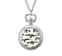 Military Guns Men's Pocket & Fob Watches Analogue Display Quartz Watch with Chain for Birthday Christmas Father's Day Silver-Style