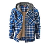Military Jacket Men,Men Plaid Hooded And Velvet Windproof Warm Button Up Cardigan Jacket Business And Foreign Trade Trend Loose Jacket