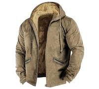 Military Jacket Puffer Jacket Mens Winter Jackets For Men Uk Patterned Print Fleece Lining Teddy Bear Hoodies Full Zip Up Combat Jacket With Pockets Thick Warm Lumberjack Jacket (Khaki, Xl)