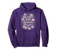 Military Kid Dandelion Bloom Where They're Planted Purple Up Pullover Hoodie