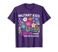 Military Kid Dandelion Bloom Where They're Planted Purple Up T-Shirt