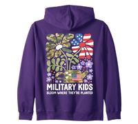 Military Kid Dandelion Bloom Where They're Planted Purple Up Zip Hoodie
