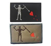 Military Morale Patches, Black Beard Pirate Edward Teach Flags Embroidered Badges Tactical Emblem Hook and Loop Appliques for Jacket Clothing Handbag Shoes Caps, 2 Pieces (Black+Khaki)
