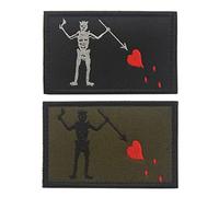Military Morale Patches, Black Beard Pirate Edward Teach Flags Embroidered Badges Tactical Emblem Hook and Loop Appliques for Jacket Clothing Handbag Shoes Caps, 2 Pieces (Black+Green)
