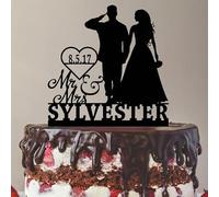 Military Mr Mrs Saluting Soldier With Bride Cake Topper, Name And Date Or Initials Wedding Anniversary, 6-7.8 Inch For Cake, Lover, Celebration