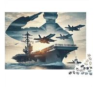 Military Navy Warship 1000 Piece Jigsaw Puzzles Aircraft Carrier Double Exposure Adults Aged 12 And Above Educational Game Home Decoration Difficult Challenging Male And Female Birthday 70x50cmc