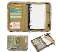 Military Padfolio Ring Binder with 80 Sheets, Weatherproof Tactical Notebook Cover with Zippered for Folders, Cards, Army Military Notebook, Detachable 6-Ring Binder (A6)