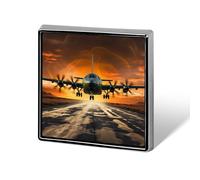 Military Plane Landing On Airforce Runways Against Beautiful DuSky Backpack Pin Cute Brooch Decoration Brooches for Women Mens Lapel Pins for Suits Fashion Button Badges for Hat Backpacks Purses Jacke