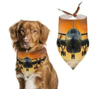 Military Plane Landing On Airforce Runways Against Beautiful Dusky Dog Bandana Triangle Dog Scarf Washable Polyester Dog Bibs Cute Pet Bandana for Medium Large Dogs Puppy and Cats
