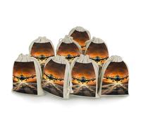 Military Plane Landing On Airforce Runways Against Beautiful DuSky Drawstring Gift Bags 8PCS Muslin Bags Drawstring Bags Small Drawstring Bags Gift Bags with Drawstring Gift Wrap Bags Drawstring Draws