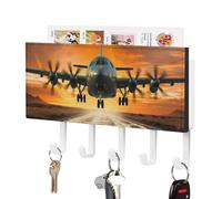 Military Plane Landing On Airforce Runways Against Beautiful DuSky Key Holder for Wall with 5 Hooks Decorative Key Holder Wall Mount, Keys Hooks Coat Rack Wall Decor, Perfect for Bathroom, Living Room