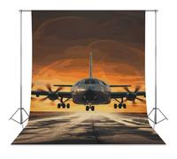 Military Plane Landing on Airforce Runways Against Beautiful Dusky Sky Backdrop Background for Photography High Density Polyester Fabric Background Banner Seamless Photo Booth Prop Backdrop 56"x118" F