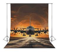 Military Plane Landing on Airforce Runways Against Beautiful Dusky Sky Backdrop Background for Photography High Density Polyester Fabric Background Banner Seamless Photo Booth Prop Backdrop 56"x79" Fo