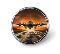 Military Plane Landing on Airforce Runways Against Beautiful Dusky Sky Badge Holder Exquisite Round Badge with Picture Pin DIY Button Badges Personalized Metal Button Pin Fashion Brooch Crafts Gifts C