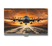 Military Plane Landing on Airforce Runways Against Beautiful Dusky Sky Business Card Case for Men And Women,Slim Business Card Holder ,Aluminum Alloy Purse Name Cards Holder Purse Organizer Office Acc