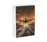 Military Plane Landing on Airforce Runways Against Beautiful Dusky Sky Cigarette Case Normal Size 20 Capacity, Waterproof Anti-Crush Cigarette Holder Case, Push Open Travel Cigarette Box Smoking Acces