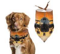 Military Plane Landing on Airforce Runways Against Beautiful Dusky Sky Dog Bandana Triangle Pet Bandanas Adjustable Pet Scarf Breathable Comfort Dog Scarf Cute Soft Puppy Scarfs Washable Daily Handker