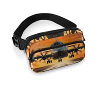 Military Plane Landing on Airforce Runways Against Beautiful Dusky Sky Fanny Pack with Zipper Belt Bag Waist Pack Crossbody Bags Waist Bags Bum Bag with Adjustable Strap